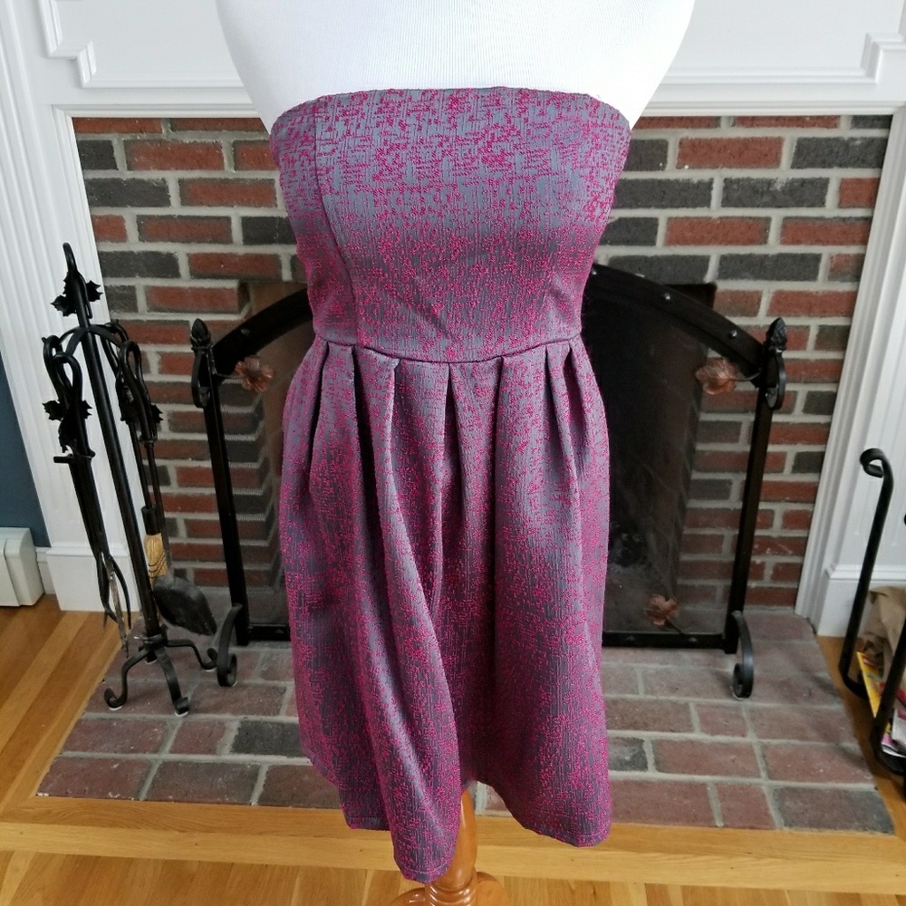Grey Pink Strapless Cocktail Dress